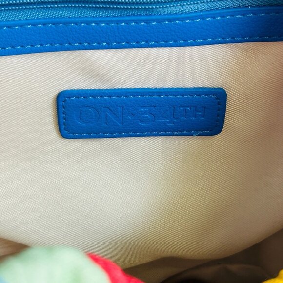 On 34th Isabellaa Straw Medium Tote Bag Drawstring Gold Hardware Blue Rainbow - Picture 7 of 7